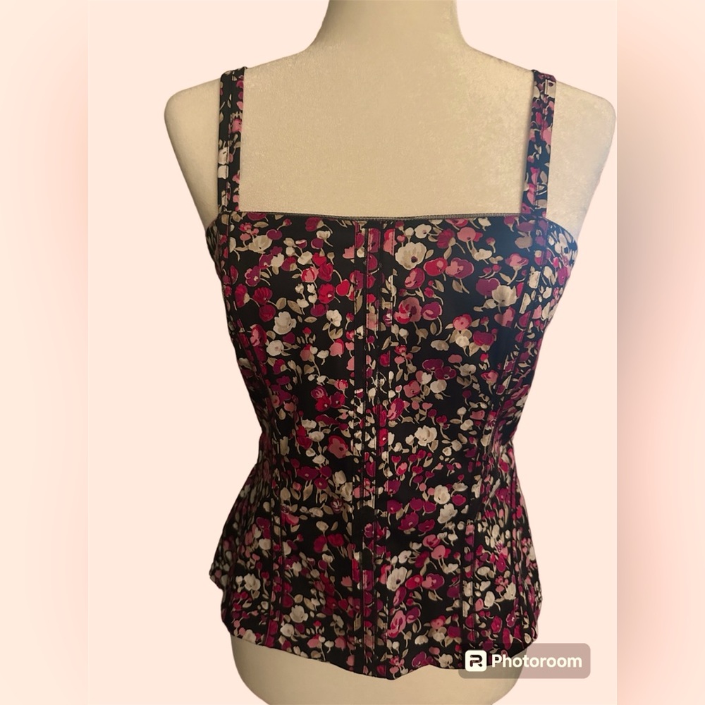 White House Black Market WHBM Black Pink Meadow Floral Bustier Corset Size 2
